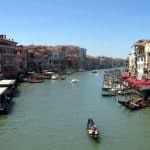 Gondola on canal in venice italy