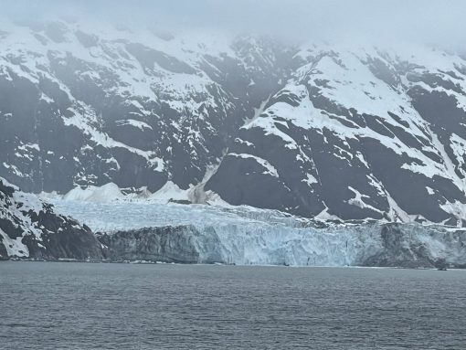 marjorie glacier on a snowy day in glacier bay national park in alaska