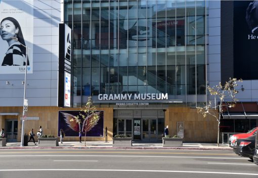 Exterior shot of the Grammy Museum in Los Angeles, California