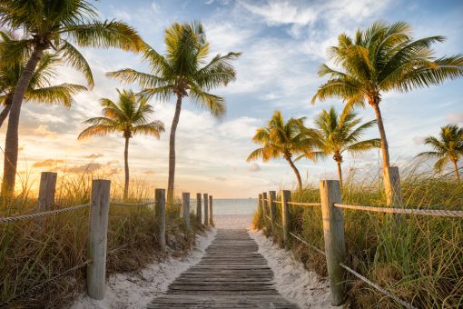 Footbridge to a beach on sunrise  in Key West, Florida